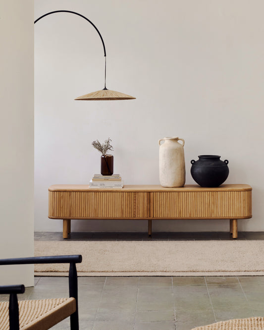 Meuble TV Mailen 2 portes en placage de frêne avec finition naturelle  200 x 50 cm