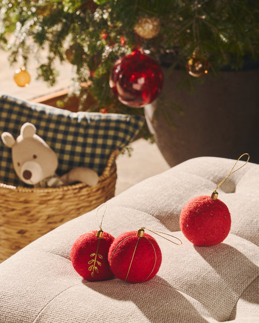 Set Breshi de 3 boules suspendues de décoration petites rouges et détails dorés