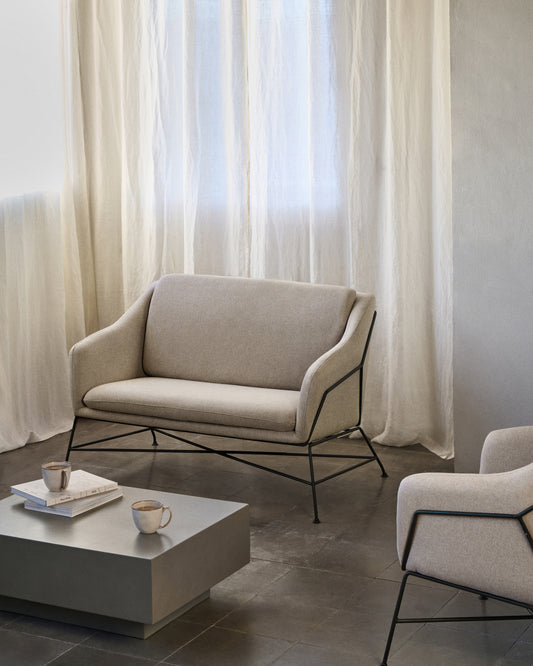 Canapé Brida 2 places beige et pieds en acier avec finition noire 128 cm