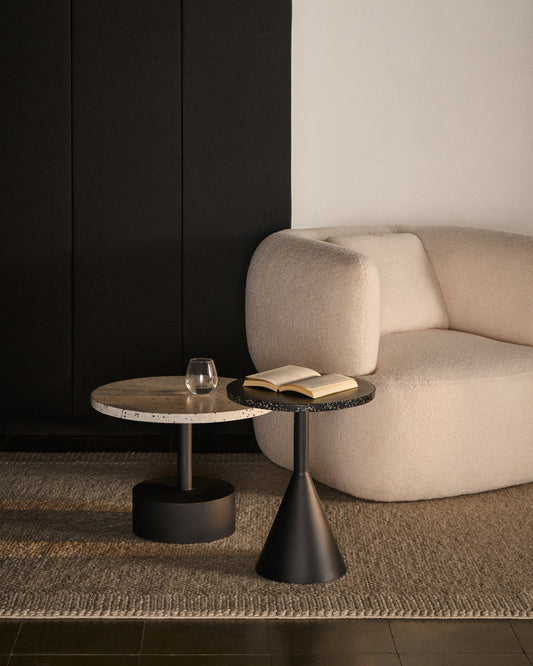 Table d'appoint Delano en terrazzo noir et pieds en acier noir Ø 40 cm