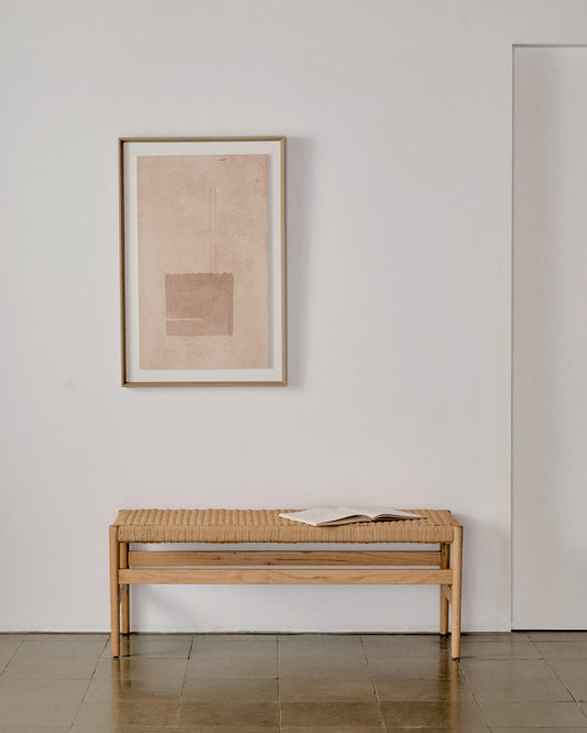 Banc Zaide en bois de chêne massif avec finition naturelle et assise en corde, 120 cm, FSC Mix Credit