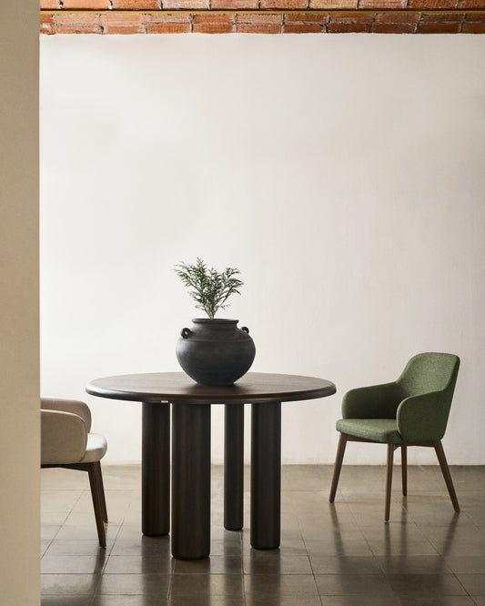 Table ronde Mailen en contre-plaqué de frêne avec finition foncée Ø 120 cm