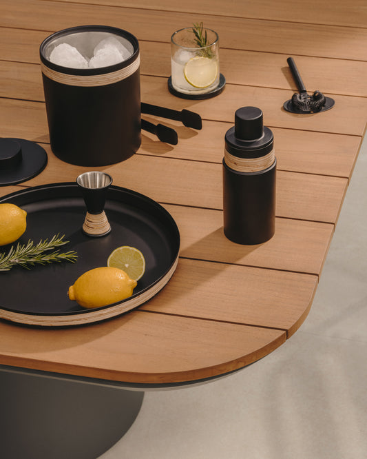 Set Shai d'ustensiles de cocktail en acier inoxydable noir et rotin
