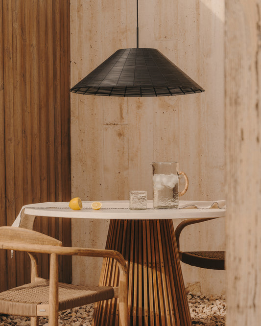 Abat-jour pour plafonnier extérieur Saranella en rotin synthétique noir Ø 70 cm