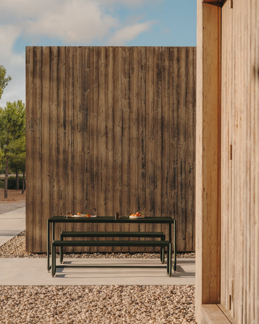 Ensemble Sotil de 2 bancs et table en acier galvanisé, finition verte 183 x 83 cm