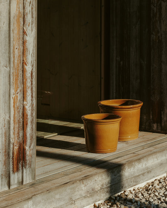 Presili set of 2 ceramic planters with glazed mustard finish Ø 37 / 47 cm