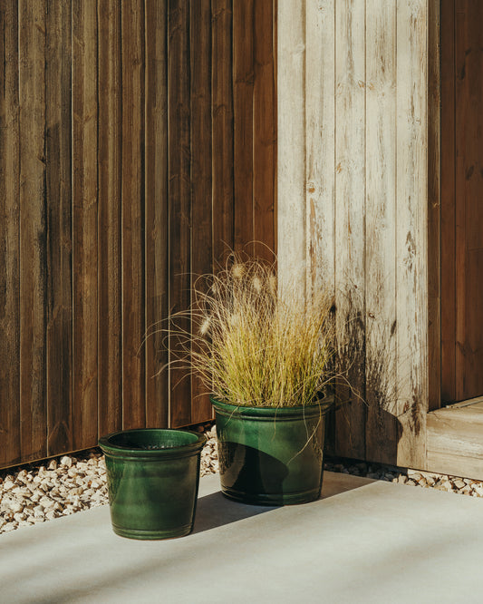 Ensemble Presili de 2 pots de fleurs en céramique, finition verte vernissé Ø 37 / 47 cm