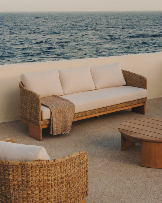 Canapé Xoriguer 3 places en rotin synthétique et bois d’eucalyptus FSC 100 % 223 cm