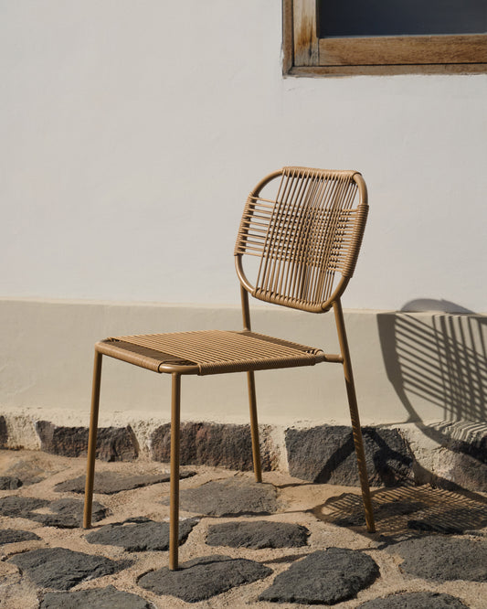 Chaise empilable d’extérieur Talaier en corde synthétique et acier galvanisé finition marron