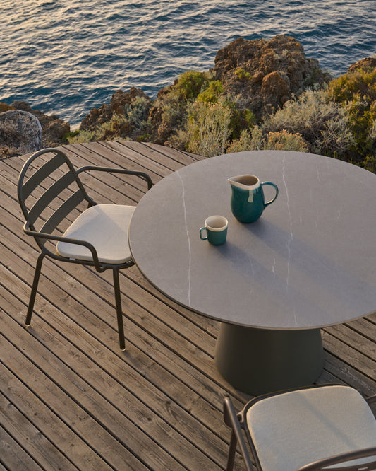 Table d’extérieur Tudons en aluminium et plateau en céramique, couleur verte Ø120 cm