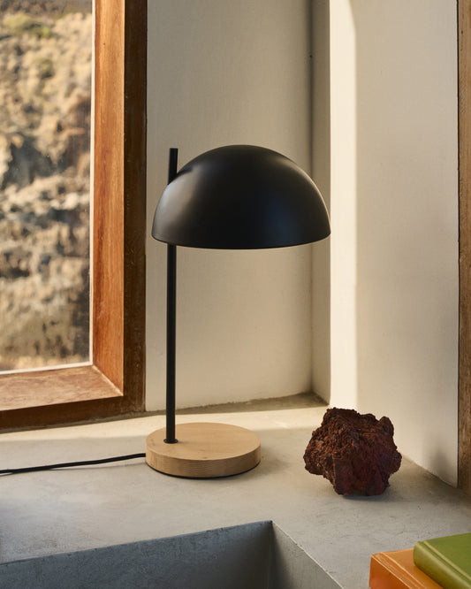 Lampe de table Catlar en bois de frêne et métal avec finition noire