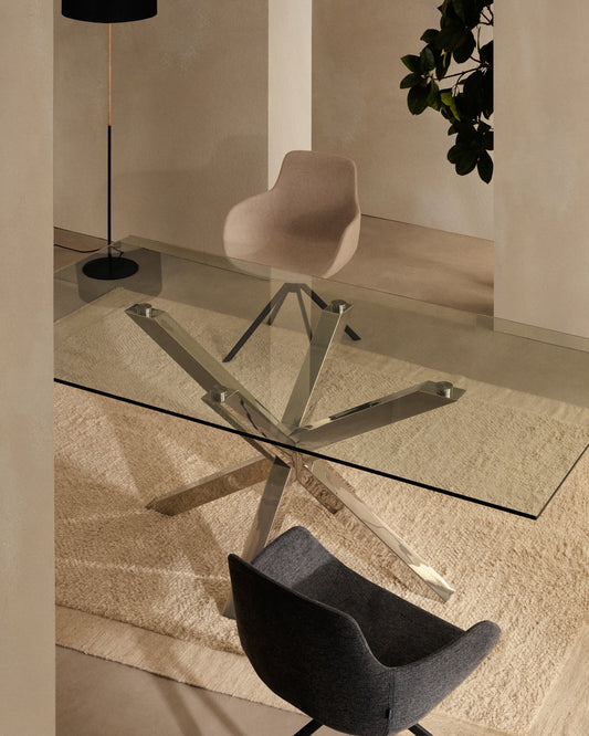 Table Argo en verre et pieds en acier inoxydable 180 x 100 cm