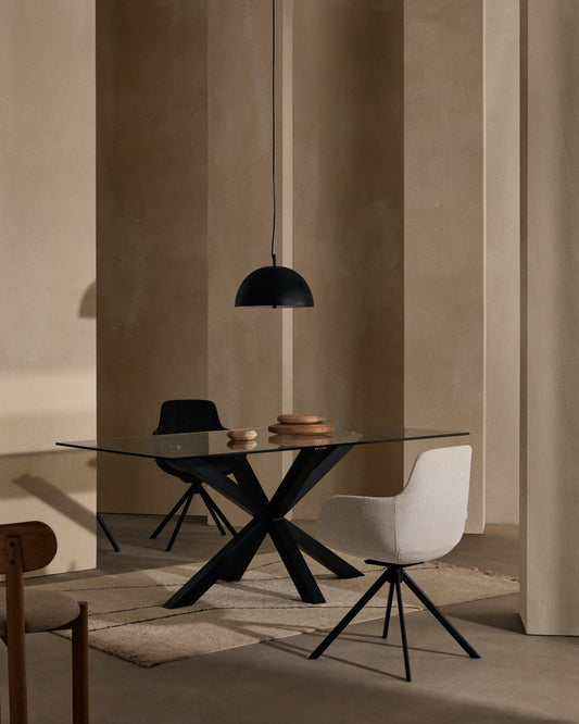 Table Argo en verre et pieds en acier finition noire 180 x 100 cm