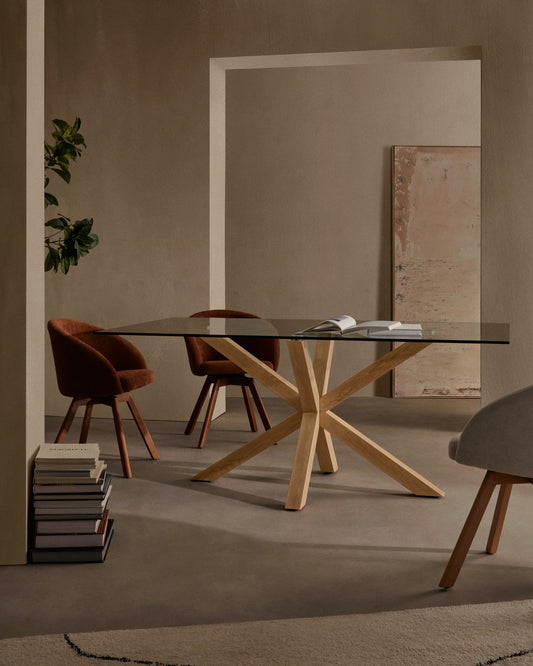 Table Argo en verre et pieds en acier effet bois 180 x 100 cm