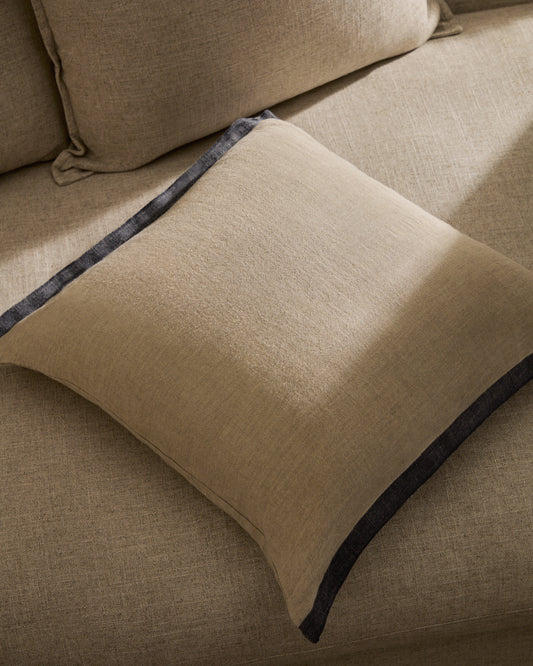 Housse de coussin Suerta 100 % lin beige et bleue 50 x 50 cm