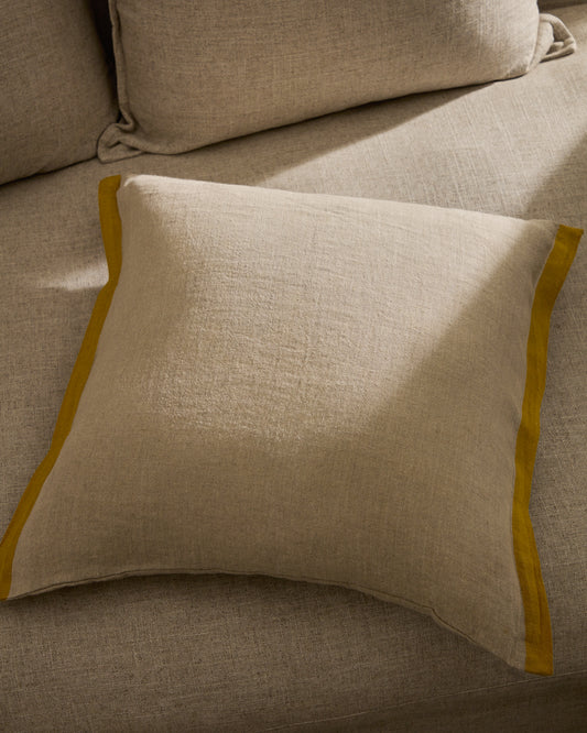 Housse de coussin Suerta 100 % lin beige et moutarde 50 x 50 cm