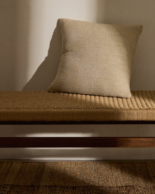 Housse de coussin Machiel en jacquard de viscose beige et blanc 50 x 50 cm