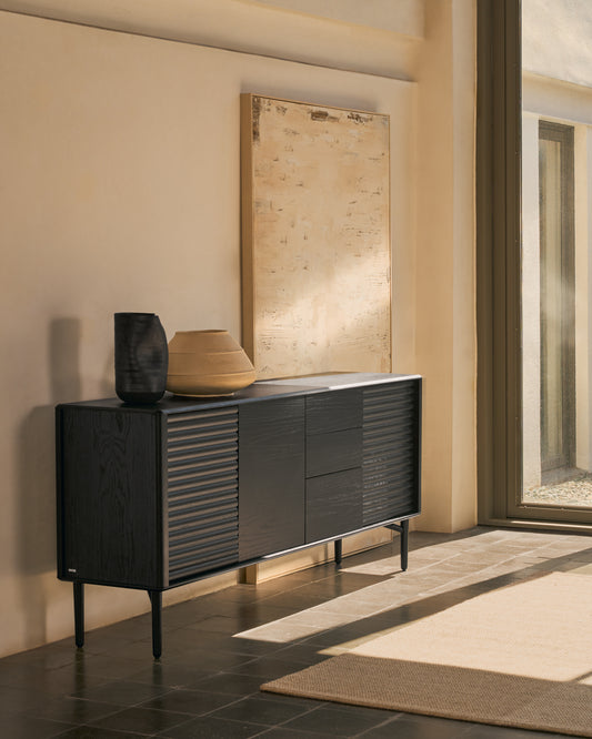 Buffet Lenon 3 portes et 3 tiroirs en bois et placage de chêne noir 200x86cm FSC Mix Credit