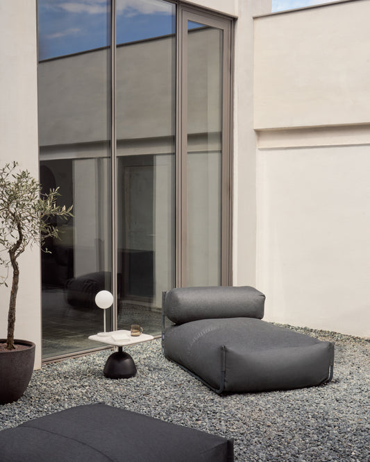 Pouf canapé modulaire extérieur Square méridienne et dossier gris foncé alu noir 165x101cm