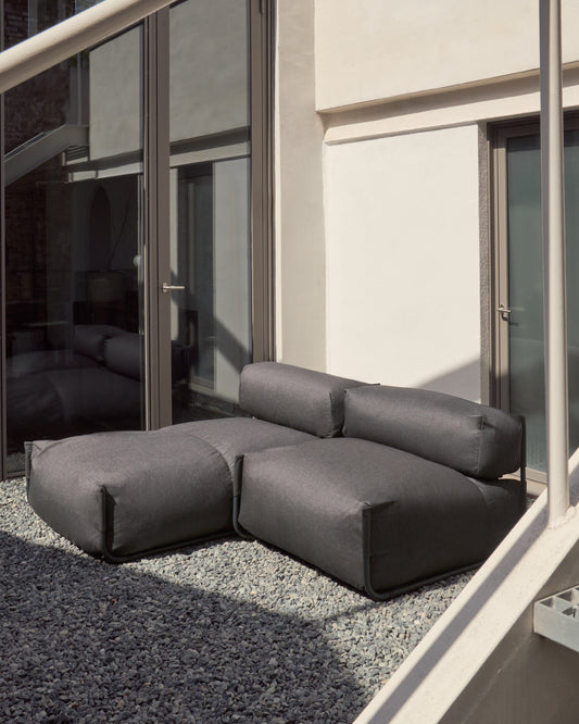 Pouf canapé modulaire extérieur avec dossier Square gris foncé et aluminium noir 101x101cm