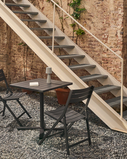 Table d'extérieur pliante Torreta en aluminium, finition gris foncé, 70 x 70 cm