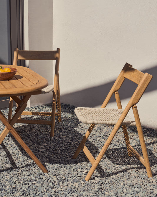 Chaise pliante Dandara bois d' acacia et structure acier avec corde blanc FSC 100 %