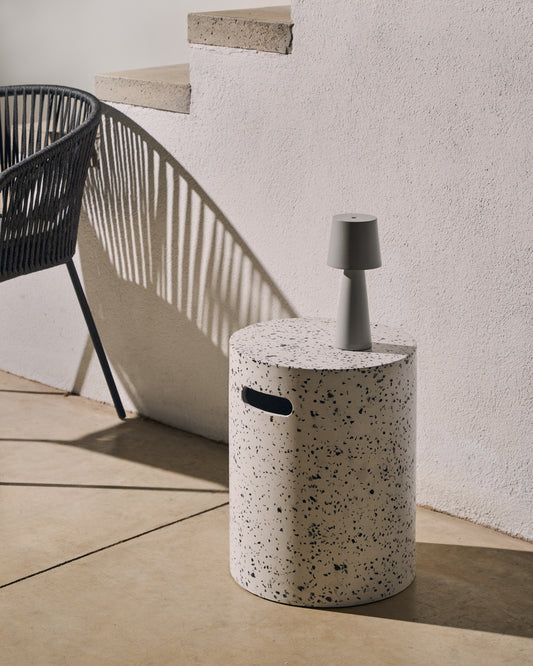 Repose-pieds de jardin Jenell en terrazzo blanc de Ø 35 cm