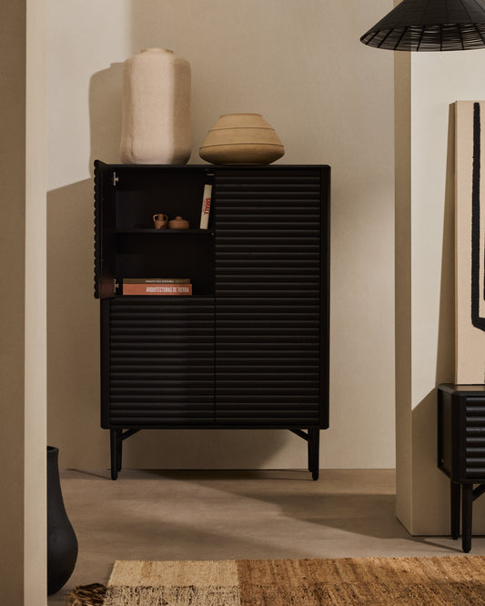 Buffet haut Lenon 4 portes bois et placage de chêne noir 104,5x144 cm FSC Mix Credit