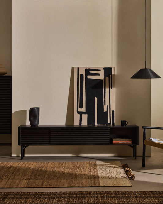 Meuble TV Lenon 2 portes en bois et placage de chêne noir 200x57 cm FSC Mix Credit