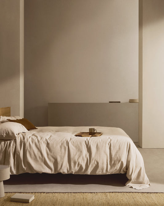 Ensemble Simmel housse de couette et taie d’oreiller en coton et lin couleur grise pour lit 90 cm