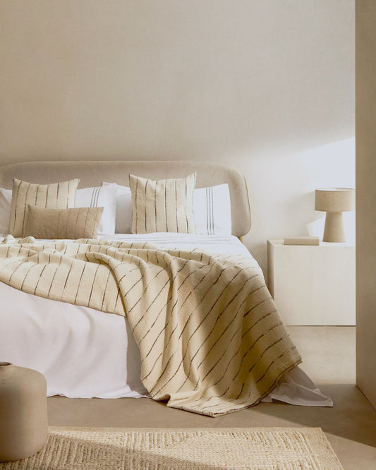 Lit Octavia contreplaqué de frêne et tête de lit tapissée blanc FSC Mix Credit 180 x 200 cm