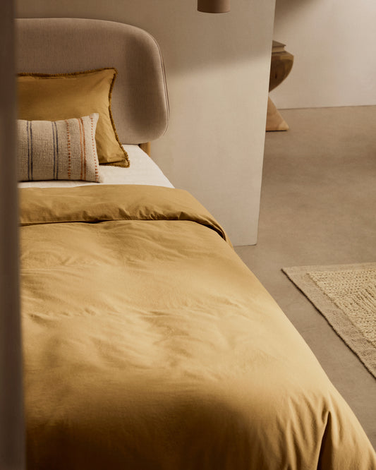Ensemble Sifinia housse de couette et taie d’oreiller 100 % en percale de coton franges couleur moutarde lit 90 cm