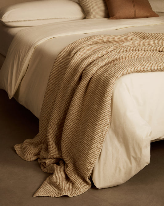 Couvre-lit Senara en coton beige pour lit de 90/135 cm