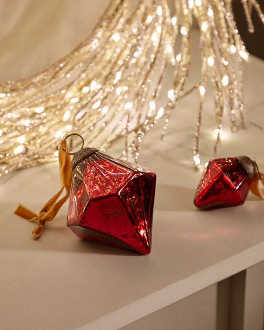 Set de 2 pièces de décoration à suspendre Argin en verre recyclé rouge 10 cm