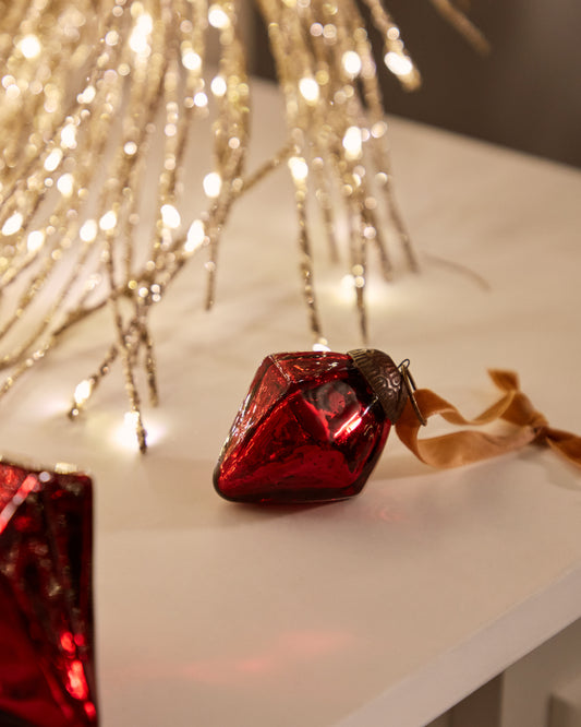 Set de 4 pièces de décoration à suspendre Argin en verre recyclé rouge 6 cm