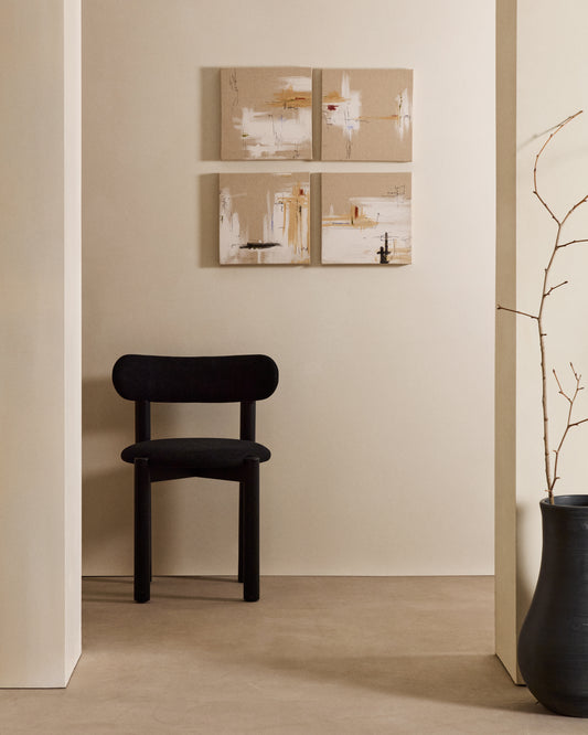 Ensemble Selnir de 4 tableaux en lin blanc et beige 30 x 30 cm