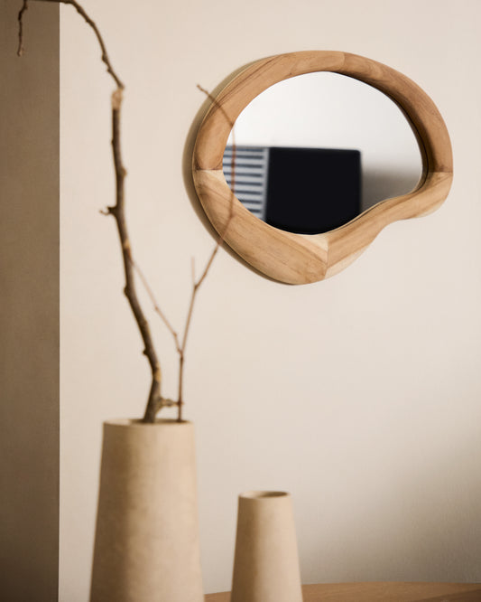 Miroir Selem en bois de mungur, finition naturelle, 68 x 44 cm