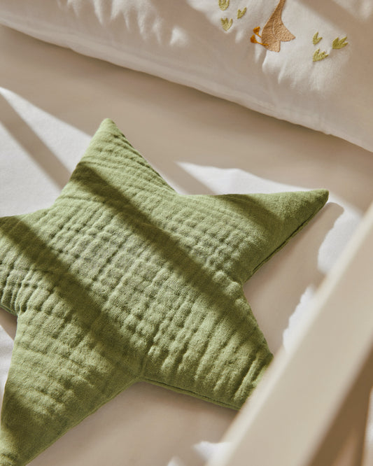 Coussin étoile Laily 100 % coton bio vert 30 x 30 cm