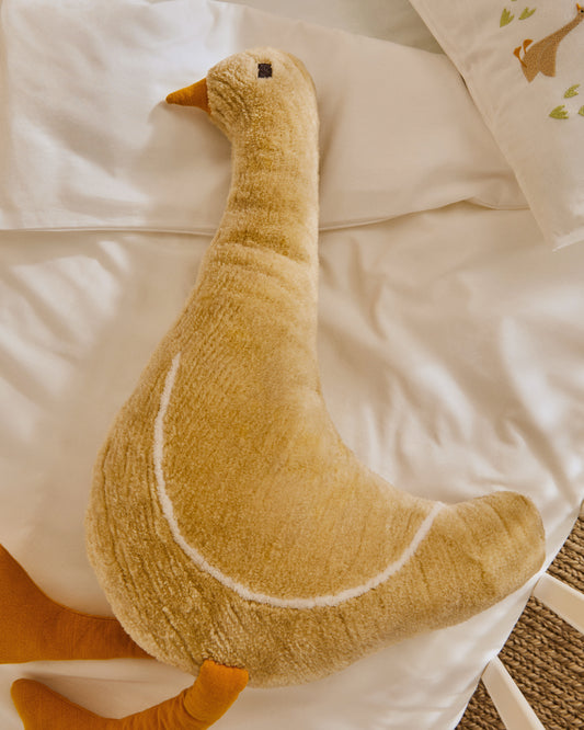 Coussin en forme d’oie Milu en coton beige 50 cm