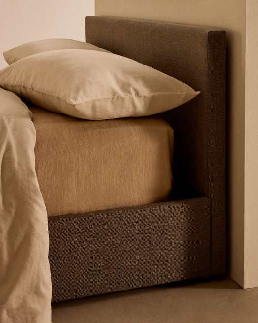 Lit Nahiri gris avec coffre relevable pour matelas de 90 x 200 cm