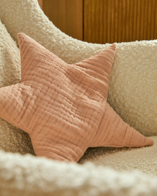 Coussin étoile Laily 100 % coton bio rose 30 x 30 cm