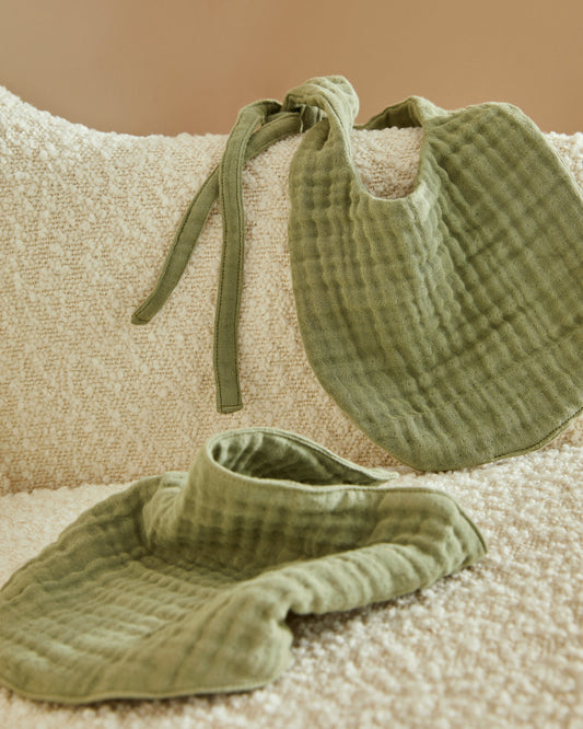 Ensemble Prune de bavoir et bandana 100 % coton bio vert