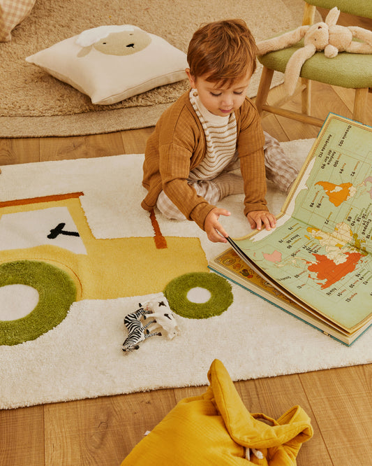 Tapis Pecky 100 % coton beige avec motif tracteur 90 x 150 cm