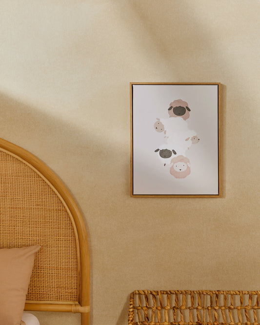 Tableau Milu avec motifs de moutons beige et blanc 40 x 30 cm