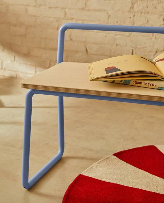 Banc Tinn en placage de frêne et structure en métal bleu 75 cm