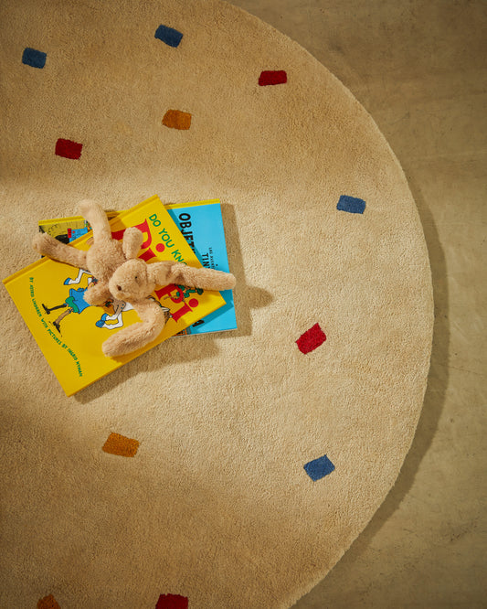 Tapis Luli 100 % coton blanc avec pois multicolores Ø 120 cm