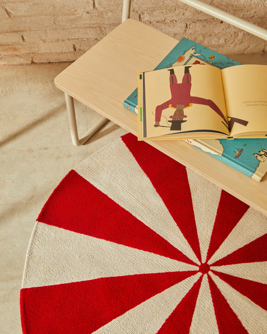 Tapis Wirla 100 % coton beige et rouge Ø 100 cm