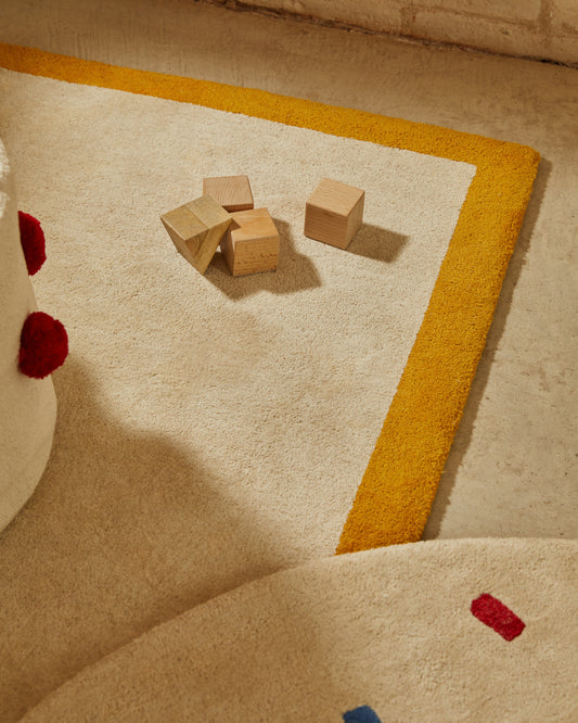 Tapis Nalim 100 % coton beige et moutarde 90 x 150 cm