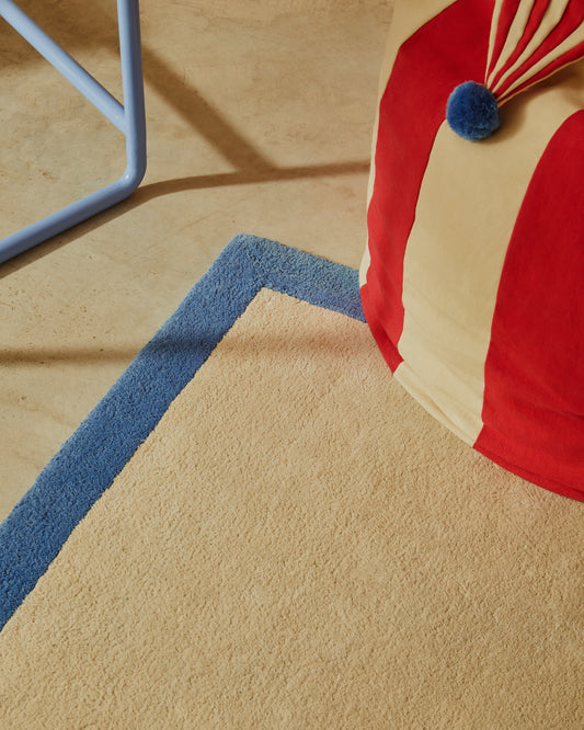 Tapis Nalim 100 % coton beige et bleu 90 x 150 cm