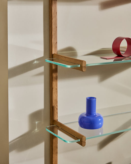 Étagère modulable Sitra 6 tablettes en verre et bois de chêne 110 cm FSC Mix Credit